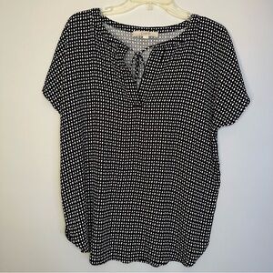 Loft Polka Dot Oval Spotted Blouse with Keyhole tie front